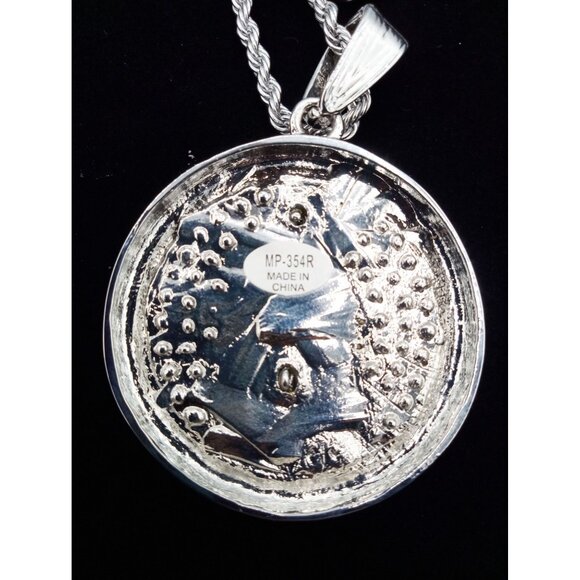 Praying Hands Medallion Pendant 23.75" Necklace Rope Chain & Rhinestones Aluminu - Picture 10 of 16